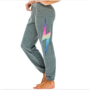Aviator Nation Bolt sweatpants in heather grey rainbow lightning bolt Large